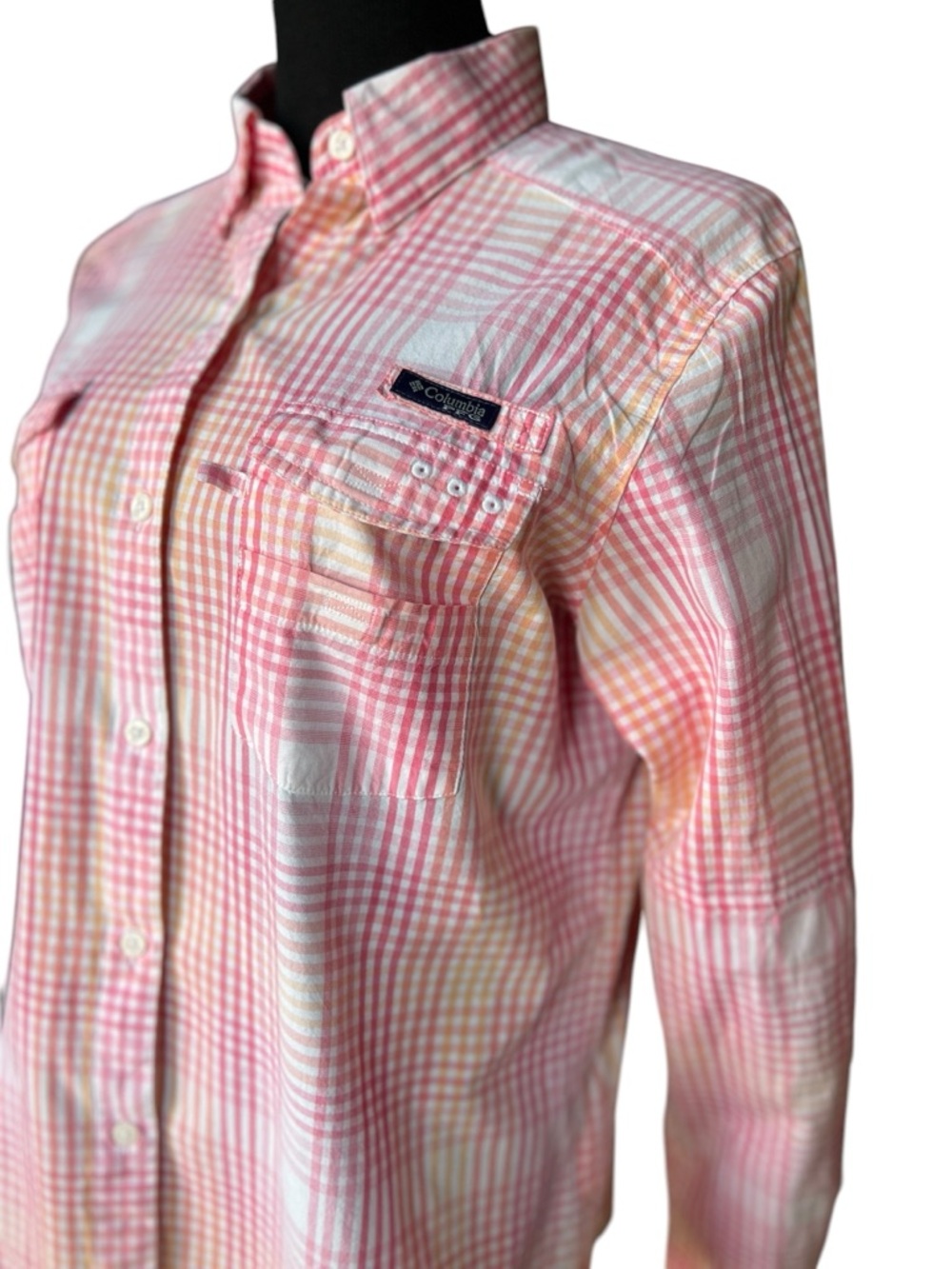 Columbia PFG Super Bonehead Shirt Womens Large Pink Plaid Fishing Button Up - Picture 2 of 8